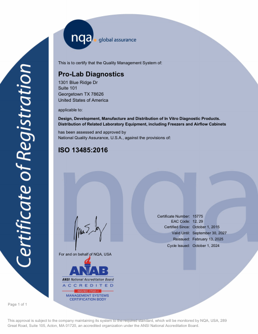 ISO 13485:2016 Certificate — NQA, USA · Cert #15775